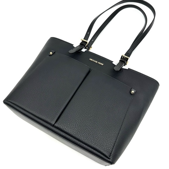 Michael Kors Jet Set Medium Pocket Tote Bag & Continental Wallet Wristlet Black - Picture 5 of 13